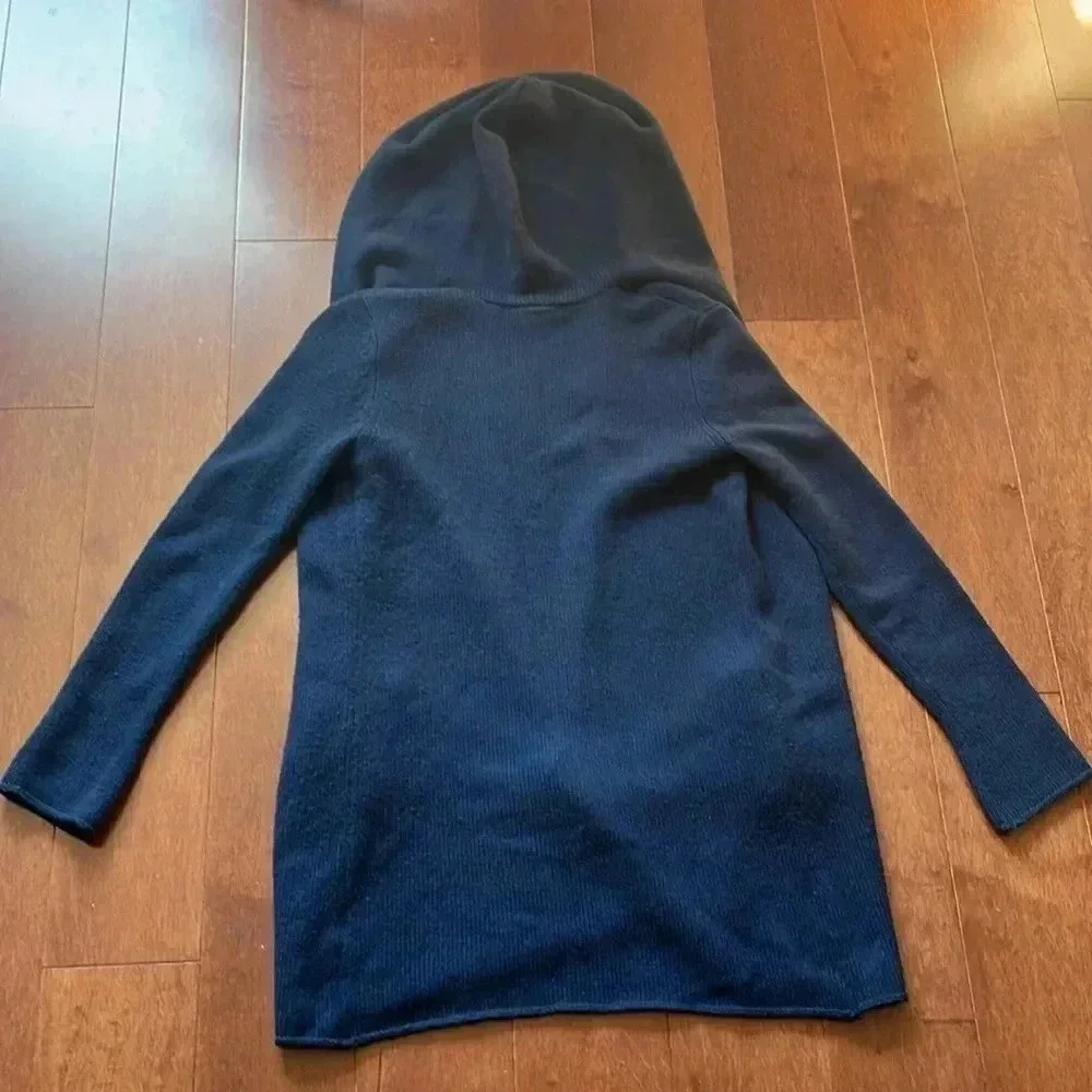 Vince Wool Cashmere Hooded Cardigan Navy Blue